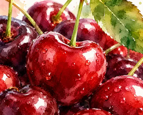 Свежая черешня в акварельном стиле